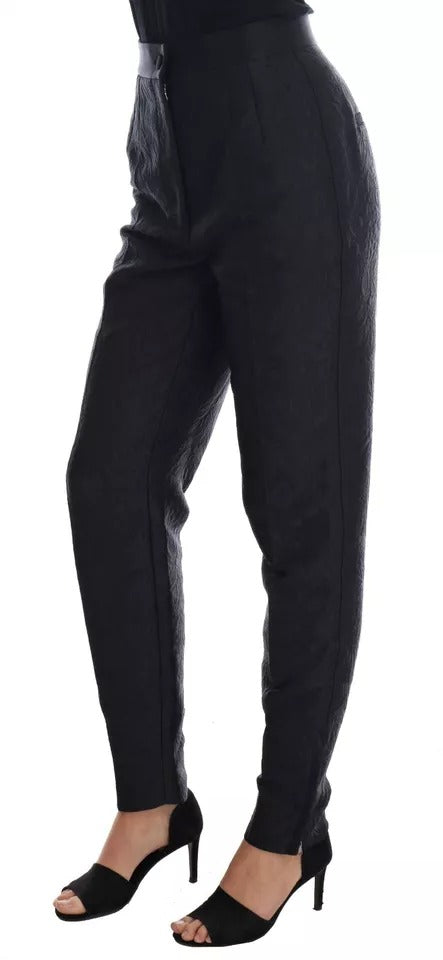 Dolce &amp; Gabbana Black Floral Brocade High Waist Pants