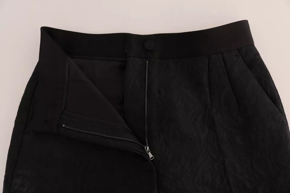 Dolce &amp; Gabbana Black Floral Brocade High Waist Pants