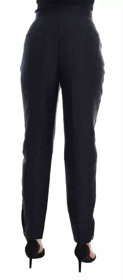 Dolce &amp; Gabbana Black Floral Brocade High Waist Pants