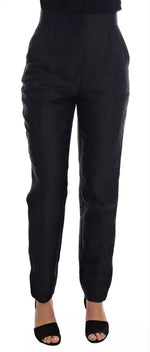 Dolce &amp; Gabbana Black Floral Brocade High Waist Pants