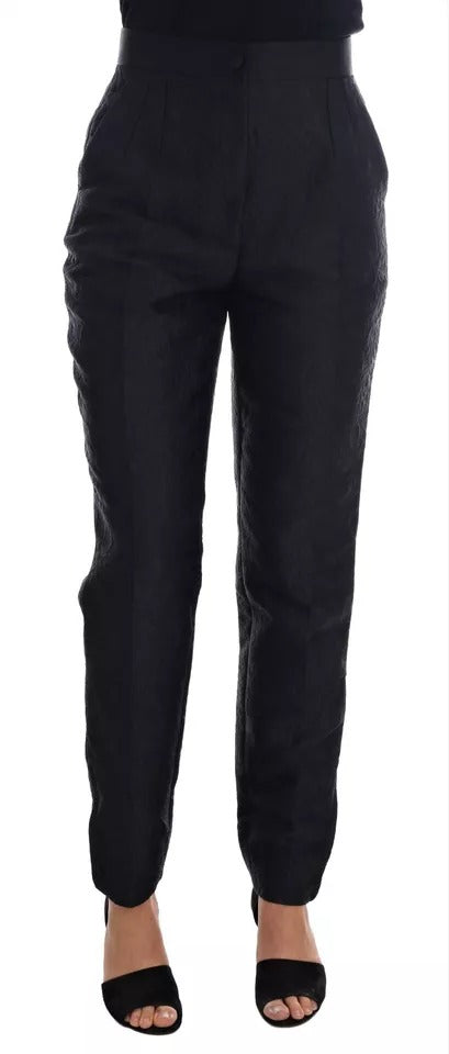 Dolce &amp; Gabbana Black Floral Brocade High Waist Pants