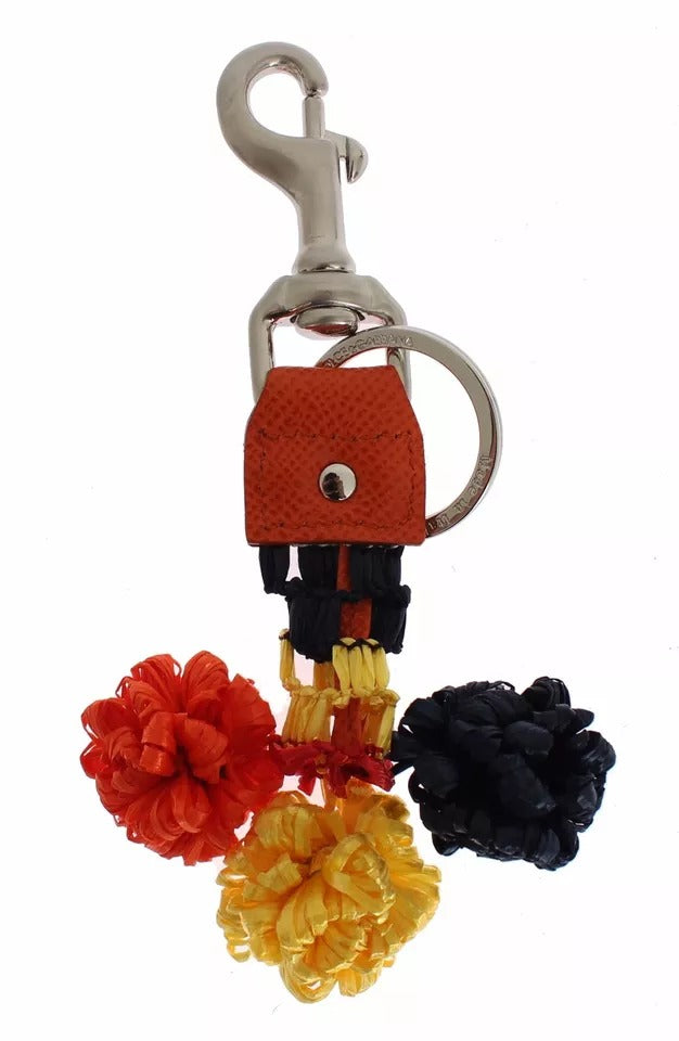 Dolce &amp; Gabbana Red Yellow Raffia Leather Clasp Finder Keyring Keychain