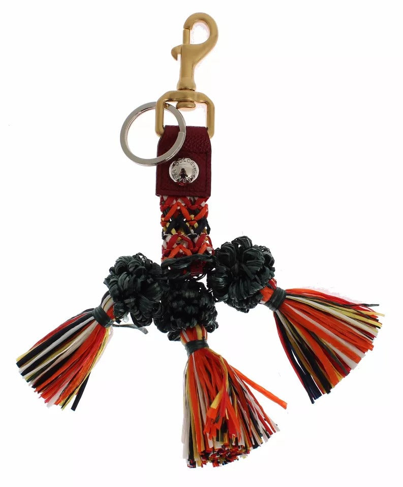 Dolce &amp; Gabbana Multicolor Raffia Leather Clasp Finder Chain Keyring