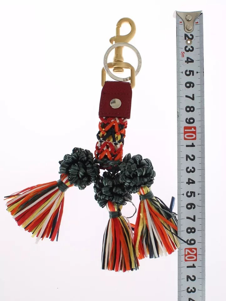 Dolce &amp; Gabbana Multicolor Raffia Leather Clasp Finder Chain Keyring