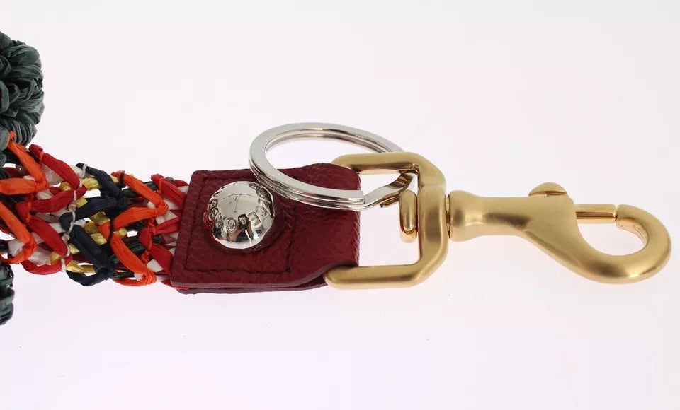 Dolce &amp; Gabbana Multicolor Raffia Leather Clasp Finder Chain Keyring