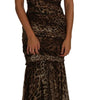 Dolce & Gabbana Brown Leopard Silk Chiffon Ruched Mermaid Maxi Dress