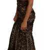 Dolce & Gabbana Brown Leopard Silk Chiffon Ruched Mermaid Maxi Dress