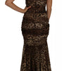 Dolce & Gabbana Brown Leopard Silk Chiffon Ruched Mermaid Maxi Dress