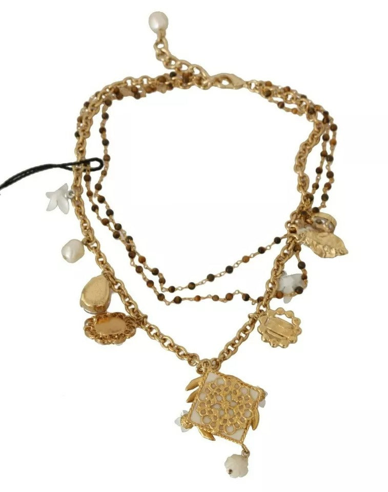 Collier Dolce &amp; Gabbana en laiton doré avec breloques florales en cristal
