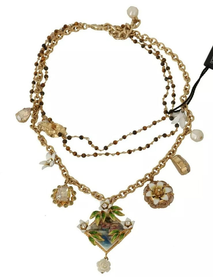 Collier Dolce &amp; Gabbana en laiton doré avec breloques florales en cristal