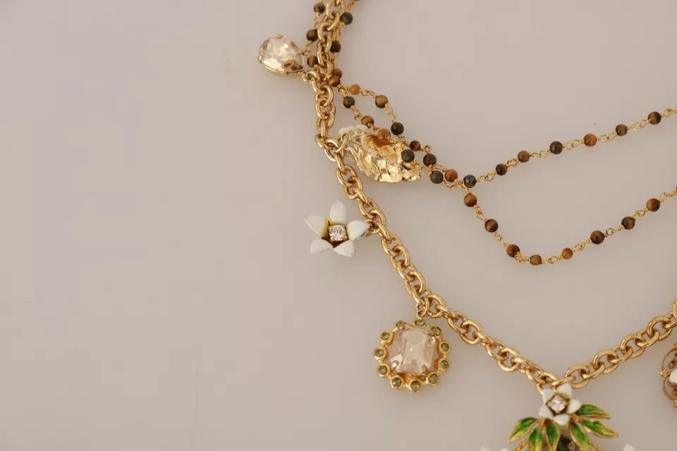 Collier Dolce &amp; Gabbana en laiton doré avec breloques florales en cristal