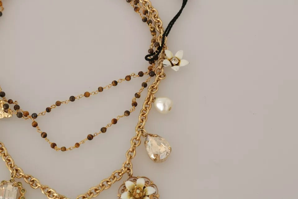 Collier Dolce &amp; Gabbana en laiton doré avec breloques florales en cristal