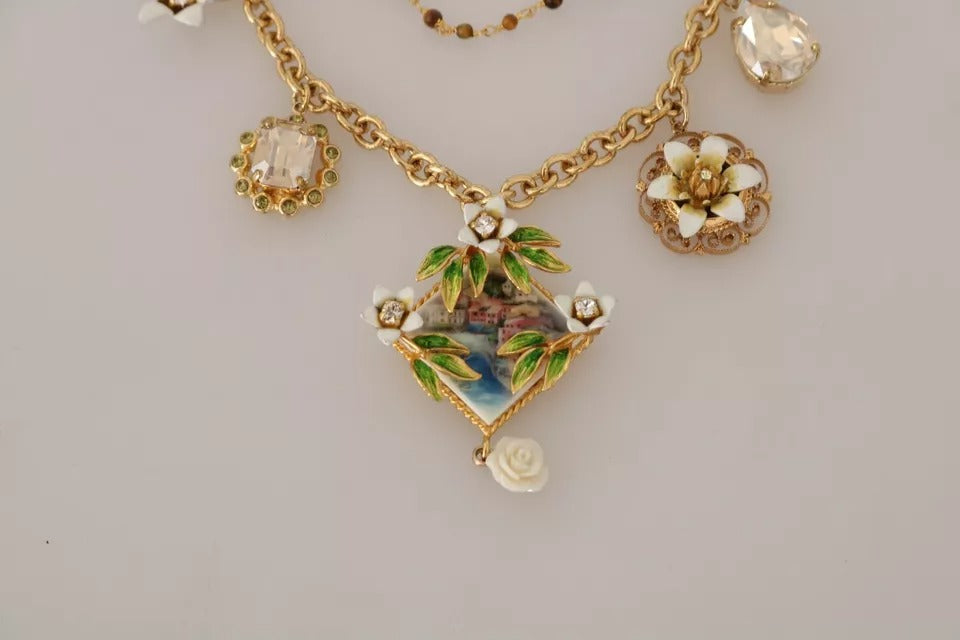Collier Dolce &amp; Gabbana en laiton doré avec breloques florales en cristal