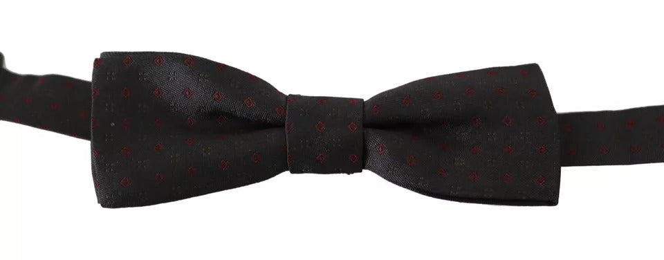 Dolce &amp; Gabbana Gray Dotted Silk Adjustable Neck Bow Tie
