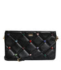 Dolce & Gabbana Black Leather Crystal Embellished Logo Shoulder Bag