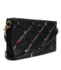Dolce & Gabbana Black Leather Crystal Embellished Logo Shoulder Bag