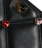 Dolce & Gabbana Black Leather Crystal Embellished Logo Shoulder Bag
