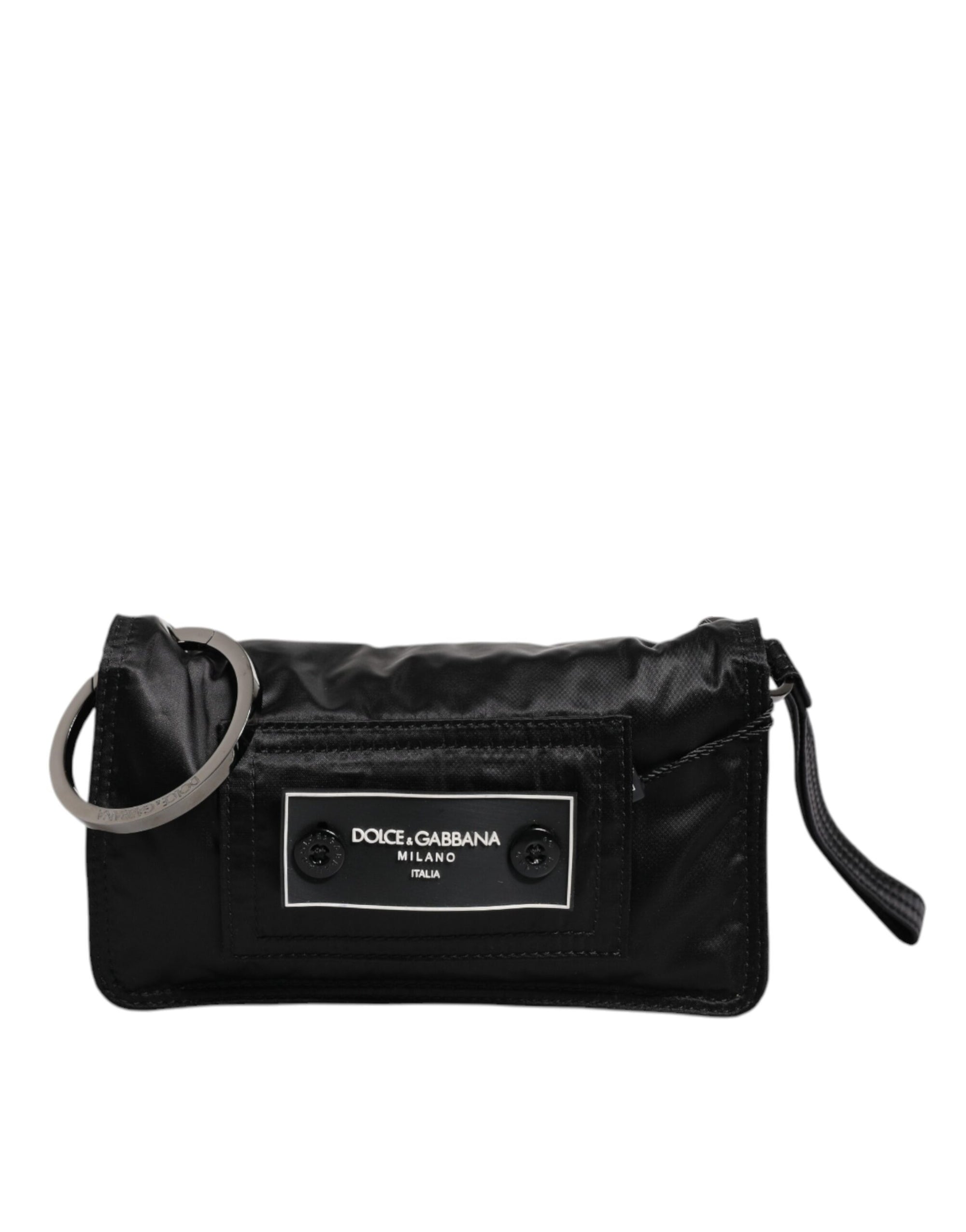 Dolce &amp; Gabbana Black Fabric Logo Two Way Clutch Crossbody Bag