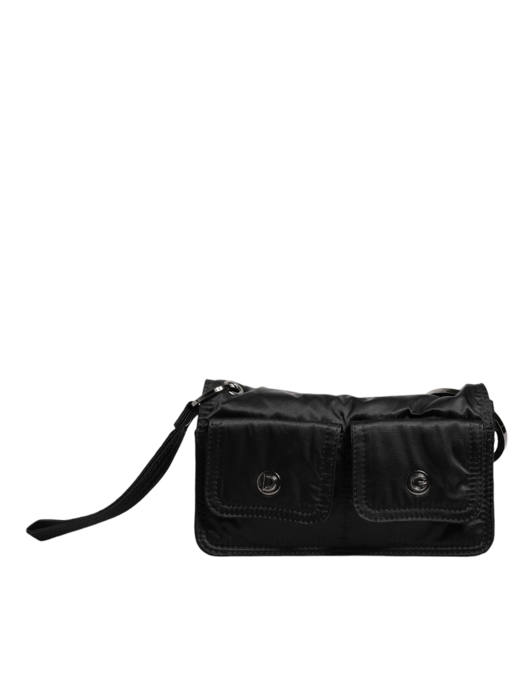 Dolce &amp; Gabbana Black Fabric Logo Two Way Clutch Crossbody Bag