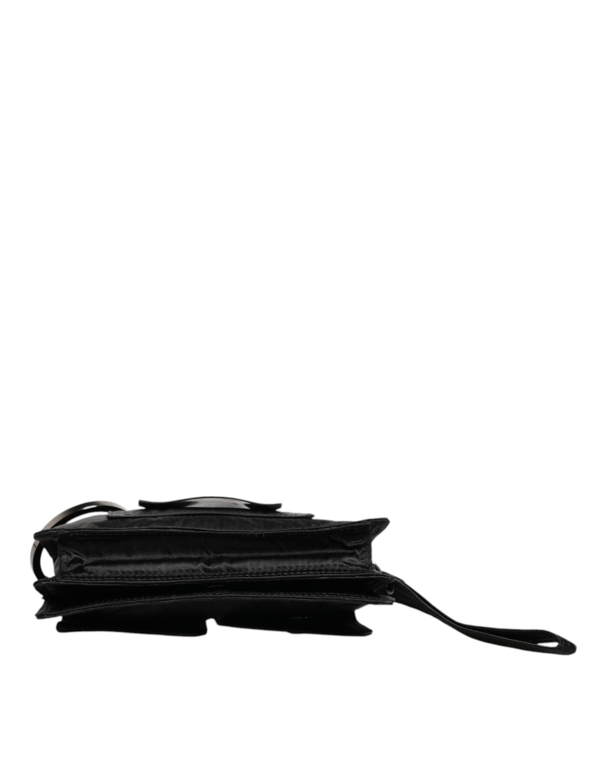 Dolce &amp; Gabbana Black Fabric Logo Two Way Clutch Crossbody Bag