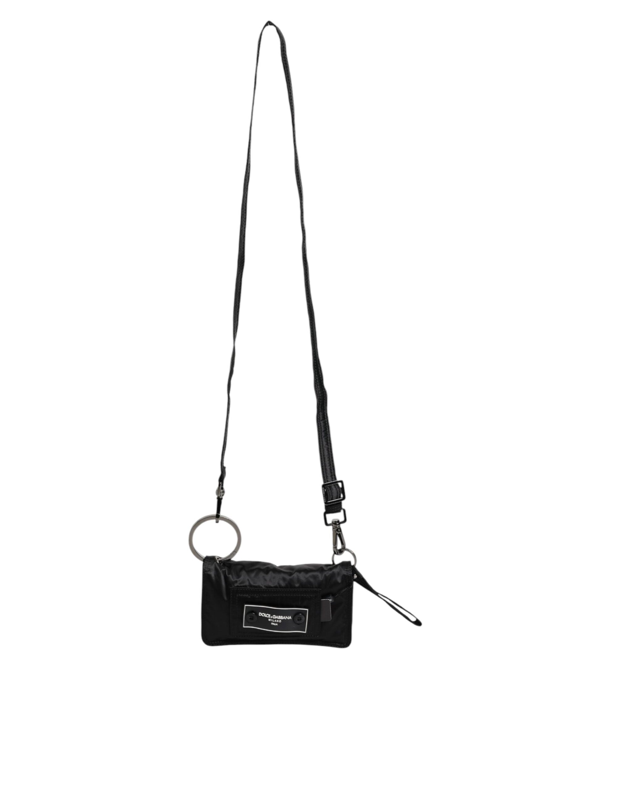 Dolce &amp; Gabbana Black Fabric Logo Two Way Clutch Crossbody Bag