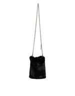 Dolce &amp; Gabbana Black Faux Fur Silver Chain Crossbody Shoulder Purse Bag