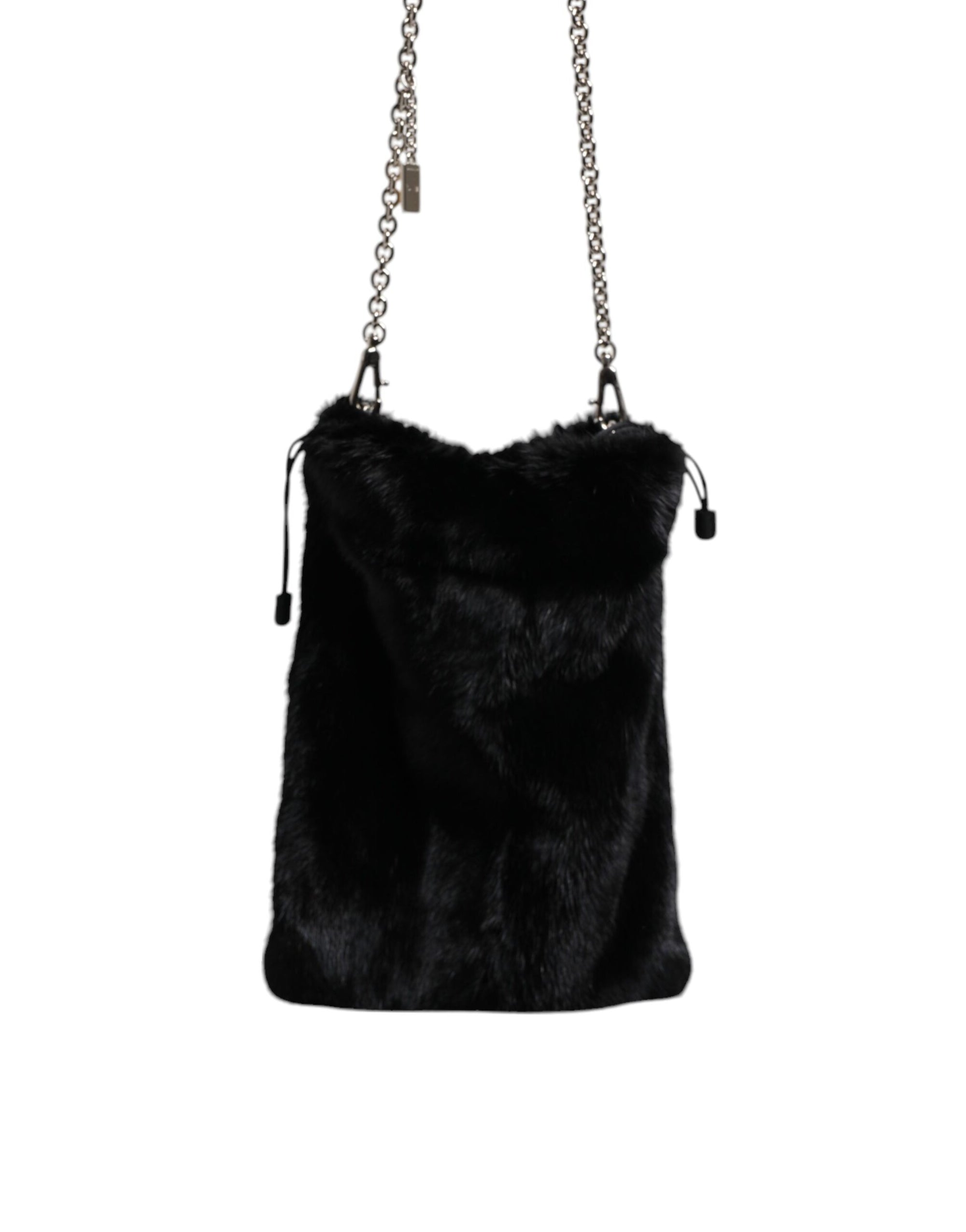 Dolce &amp; Gabbana Black Faux Fur Silver Chain Crossbody Shoulder Purse Bag
