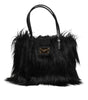 Dolce & Gabbana Black Fur Logo Plaque Double Handle Shoulder Bag