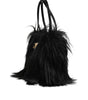 Dolce & Gabbana Black Fur Logo Plaque Double Handle Shoulder Bag