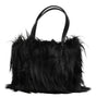 Dolce & Gabbana Black Fur Logo Plaque Double Handle Shoulder Bag