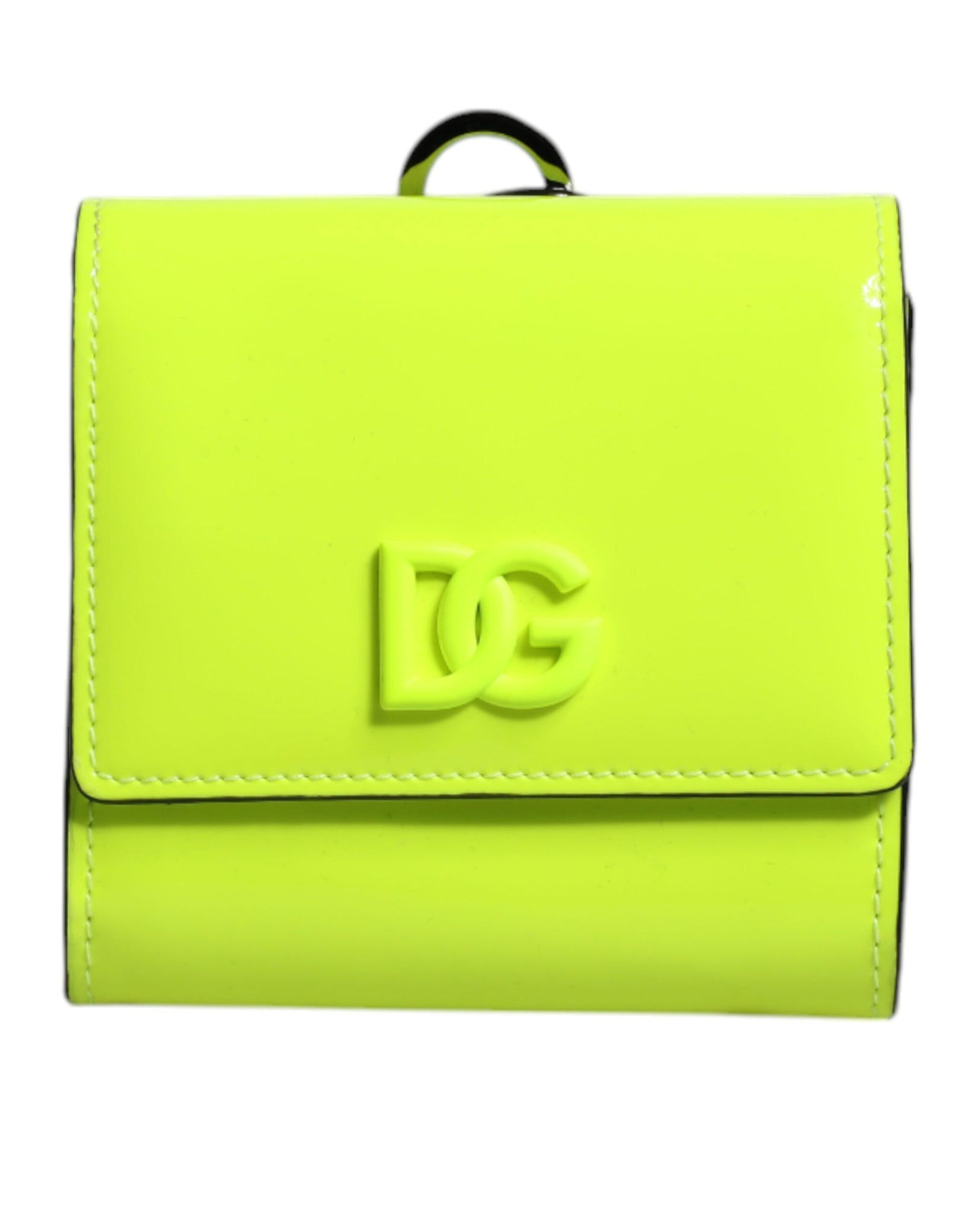 Portefeuille porte-cartes Dolce & Gabbana jaune vert à deux volets avec logo DG et sangle de cou