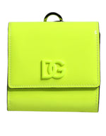 Portefeuille porte-cartes Dolce & Gabbana jaune vert à deux volets avec logo DG et sangle de cou