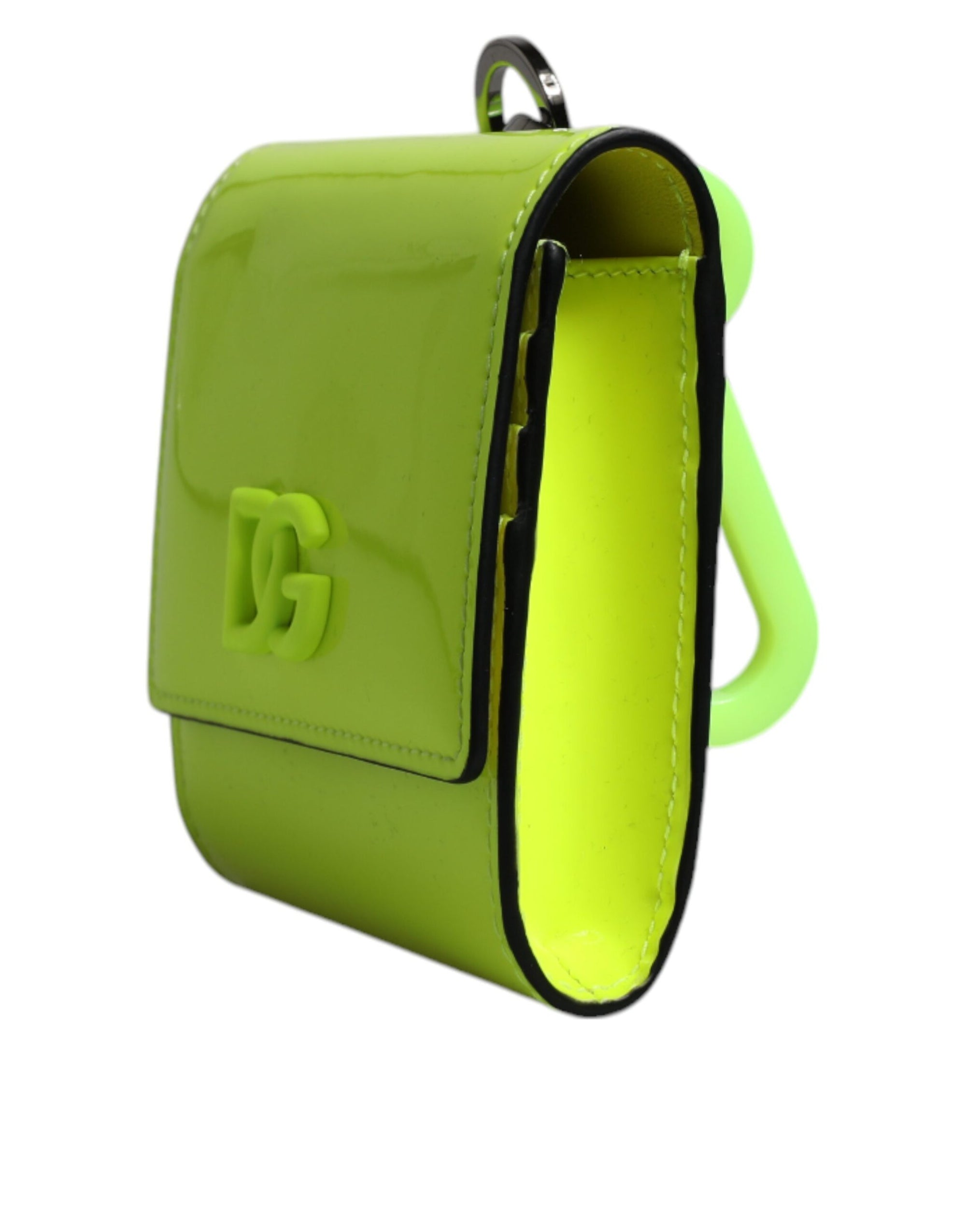 Portefeuille porte-cartes Dolce & Gabbana jaune vert à deux volets avec logo DG et sangle de cou