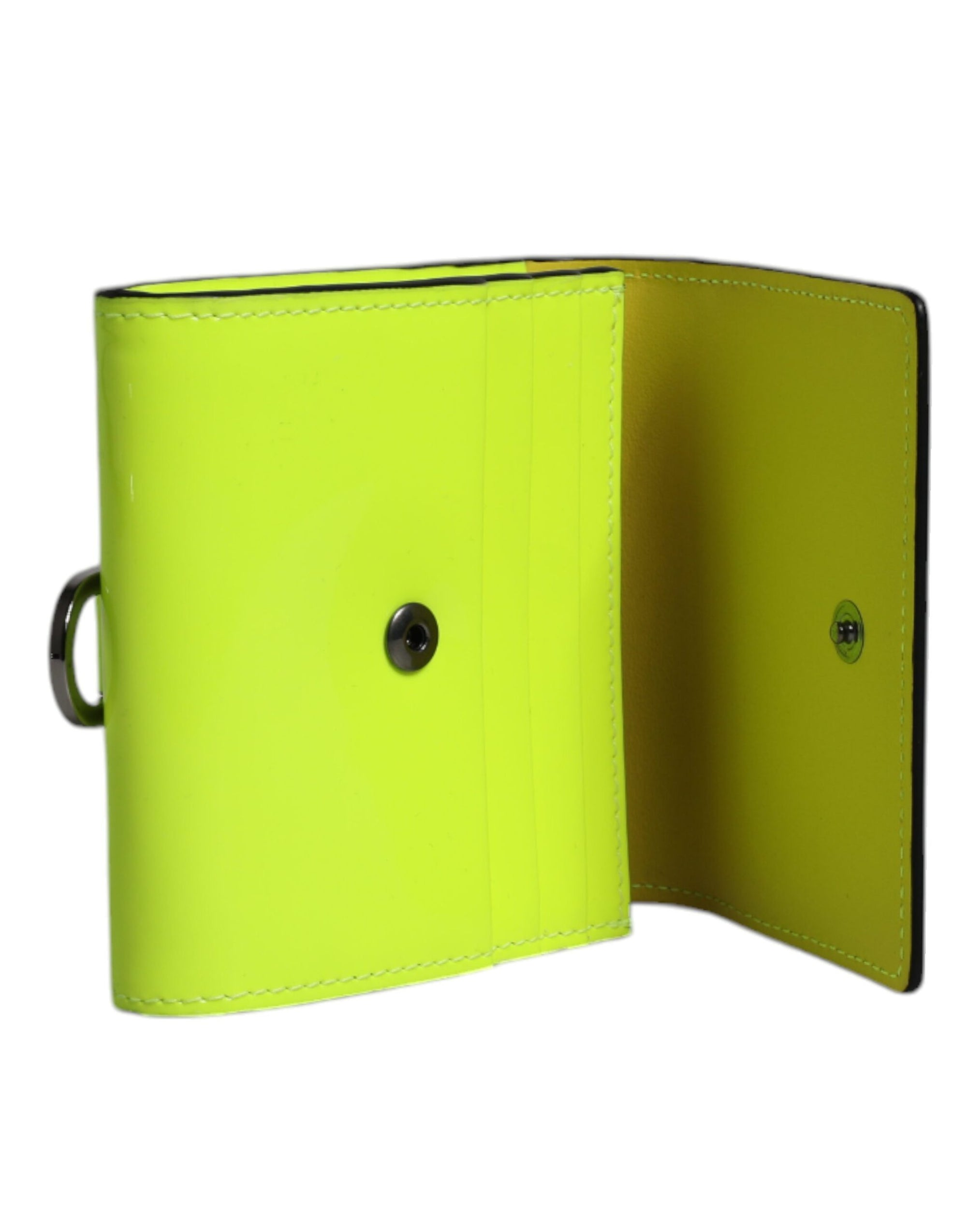 Portefeuille porte-cartes Dolce & Gabbana jaune vert à deux volets avec logo DG et sangle de cou