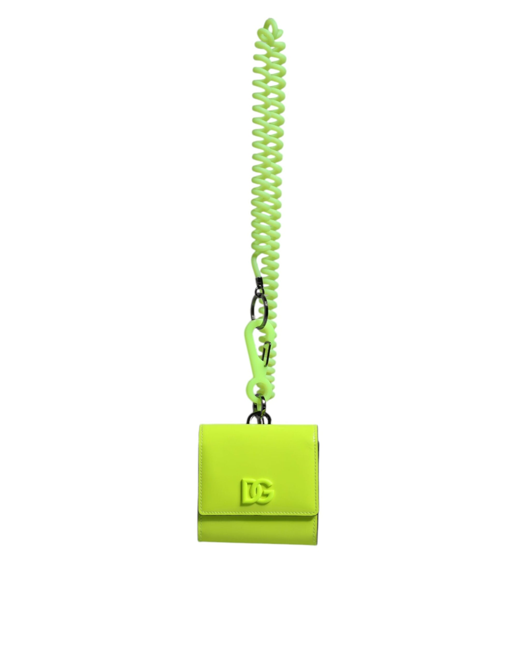 Portefeuille porte-cartes Dolce & Gabbana jaune vert à deux volets avec logo DG et sangle de cou