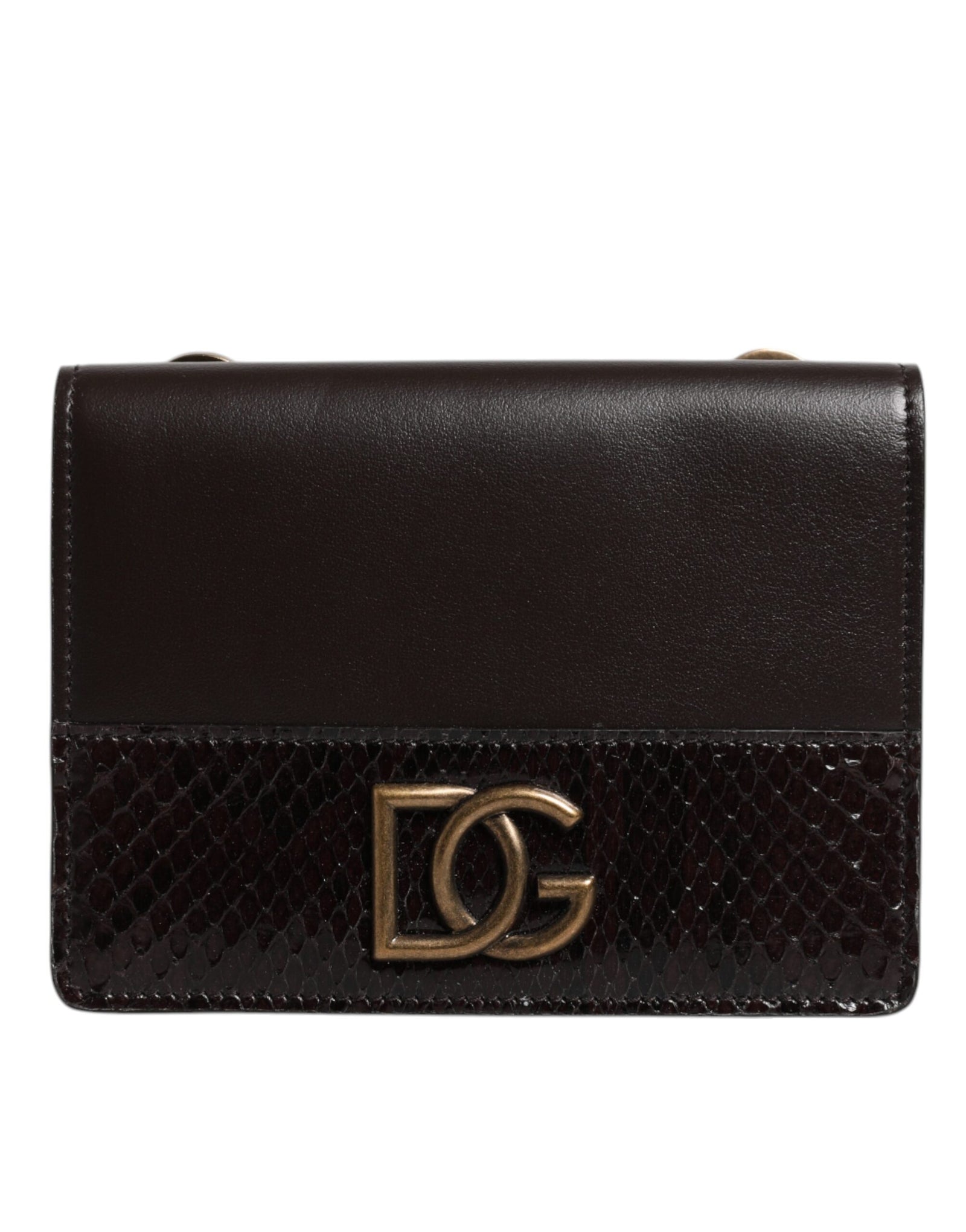 Portefeuille à deux volets en cuir marron Dolce & Gabbana avec logo DG et bandoulière