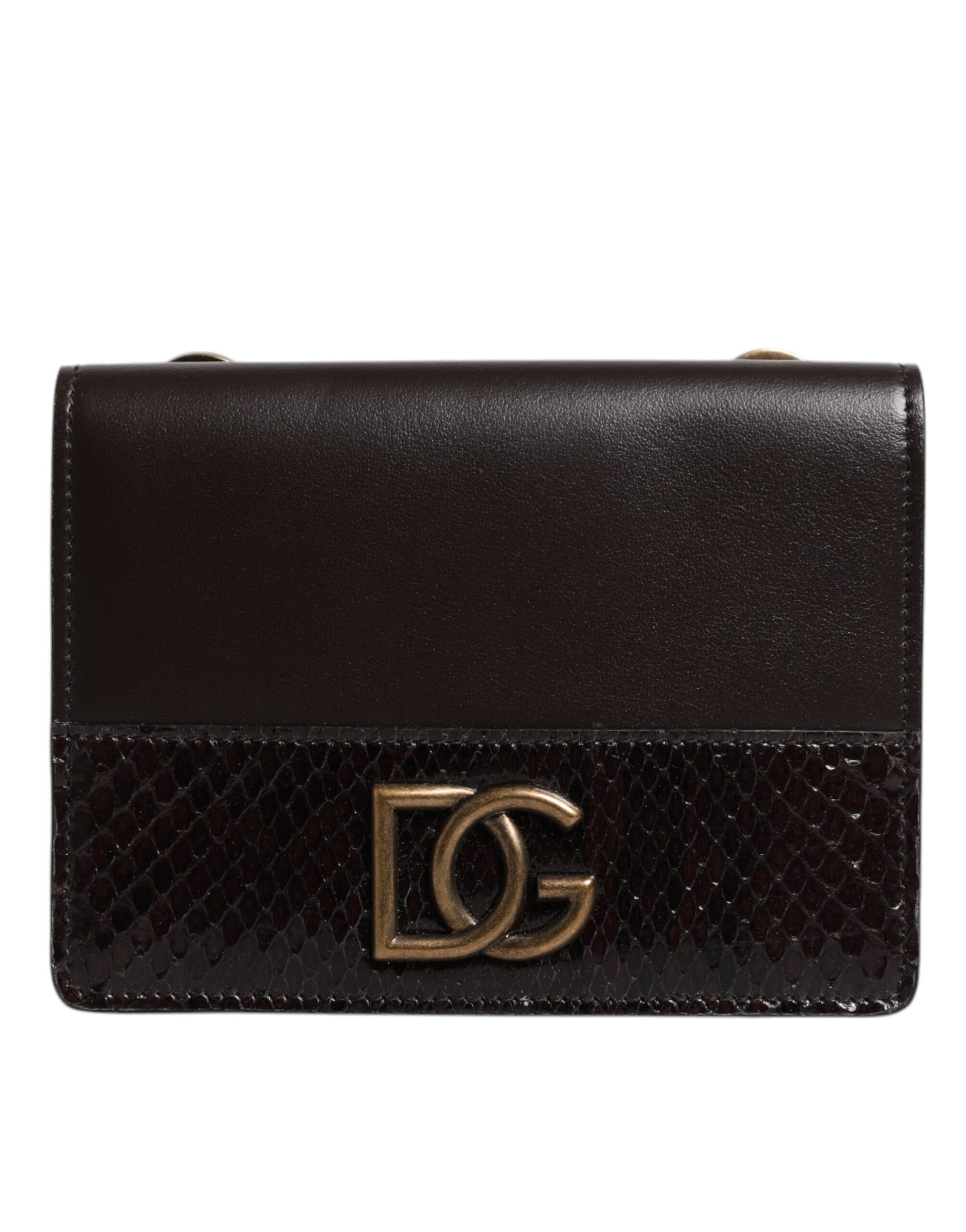 Portefeuille à deux volets en cuir marron Dolce & Gabbana avec logo DG et bandoulière