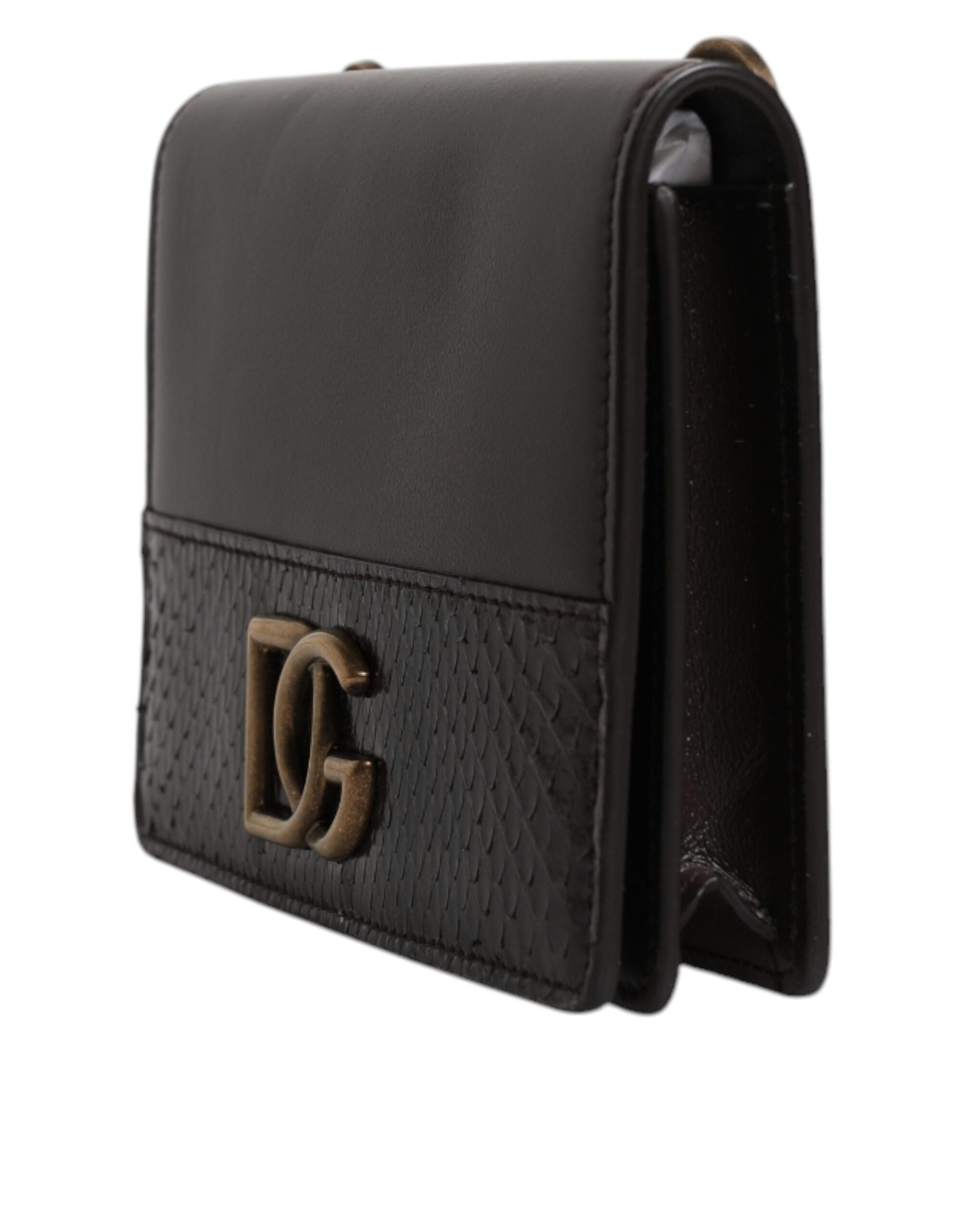 Portefeuille à deux volets en cuir marron Dolce & Gabbana avec logo DG et bandoulière