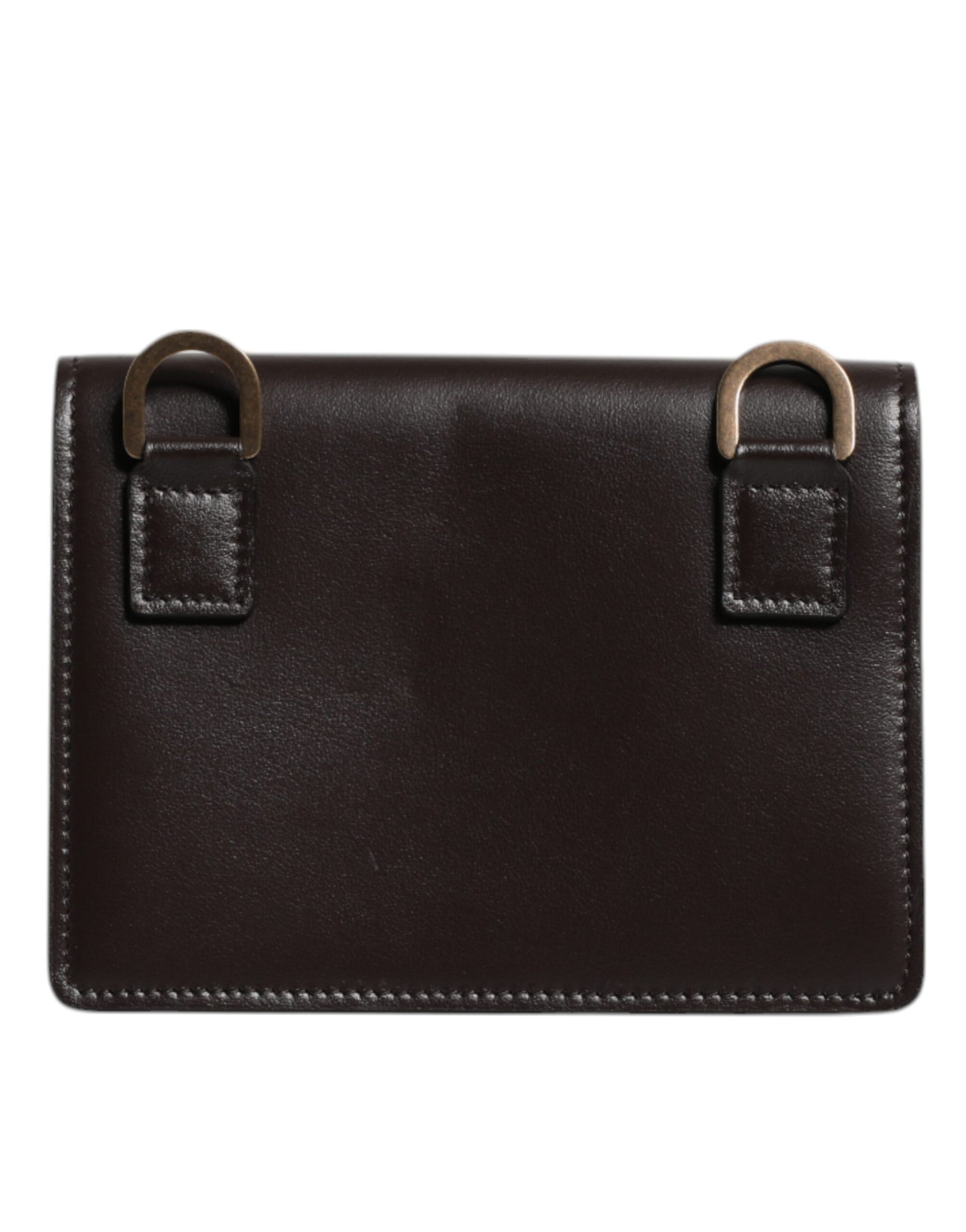 Portefeuille à deux volets en cuir marron Dolce & Gabbana avec logo DG et bandoulière