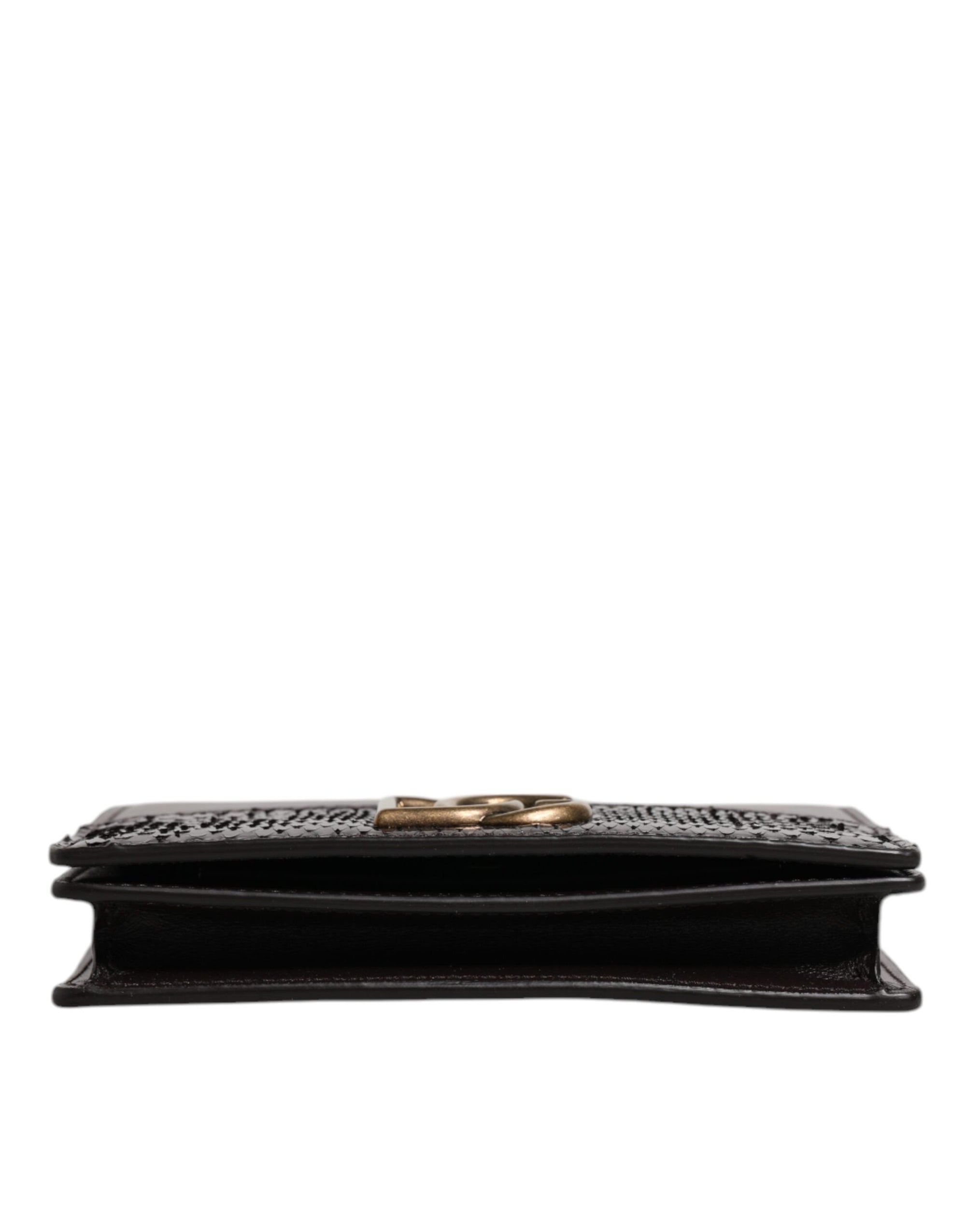 Portefeuille à deux volets en cuir marron Dolce & Gabbana avec logo DG et bandoulière