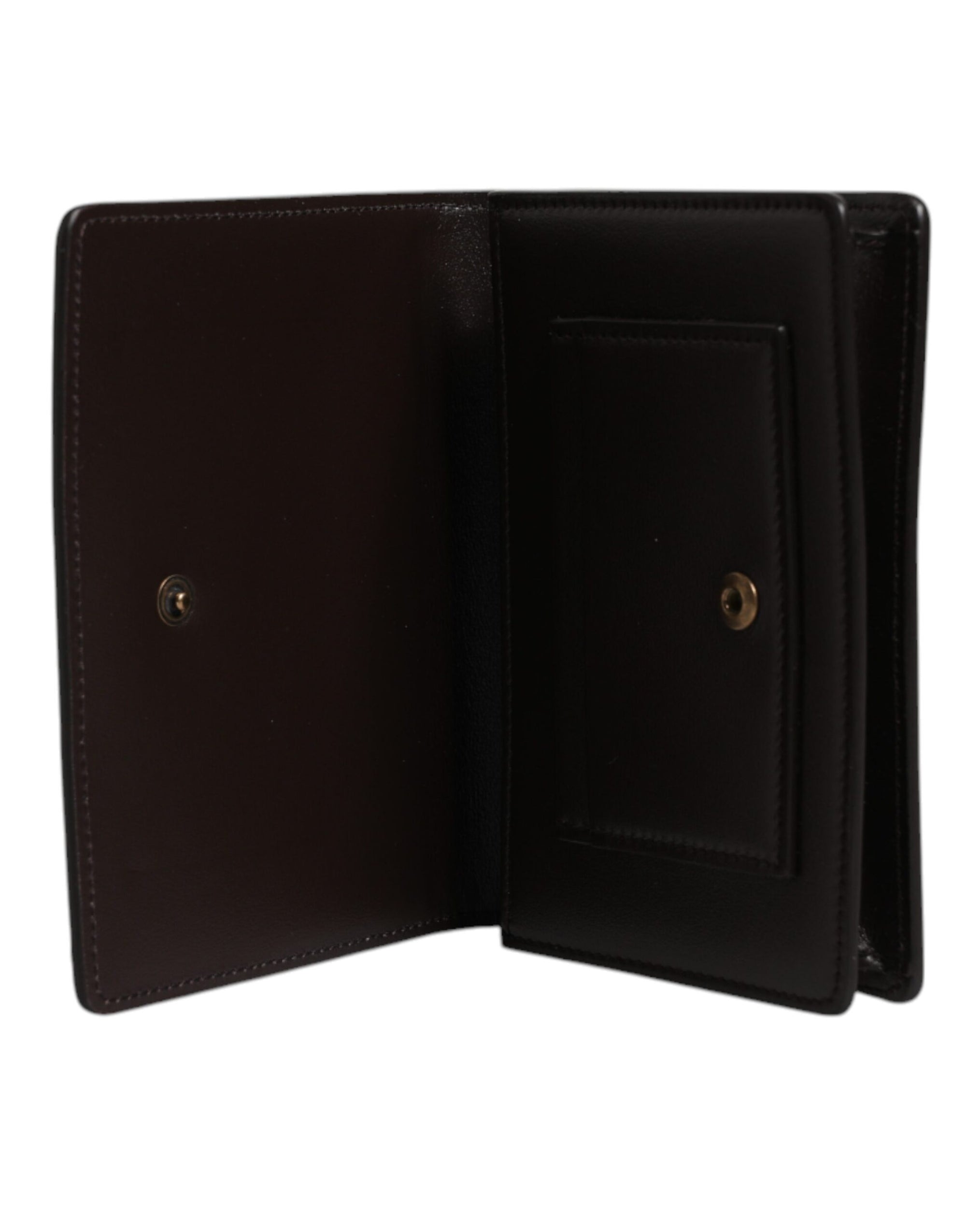 Portefeuille à deux volets en cuir marron Dolce & Gabbana avec logo DG et bandoulière