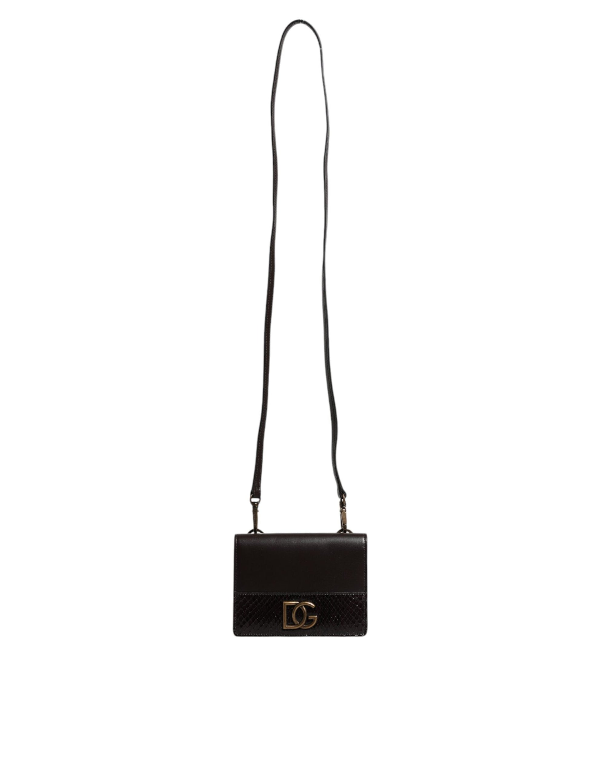 Portefeuille à deux volets en cuir marron Dolce & Gabbana avec logo DG et bandoulière