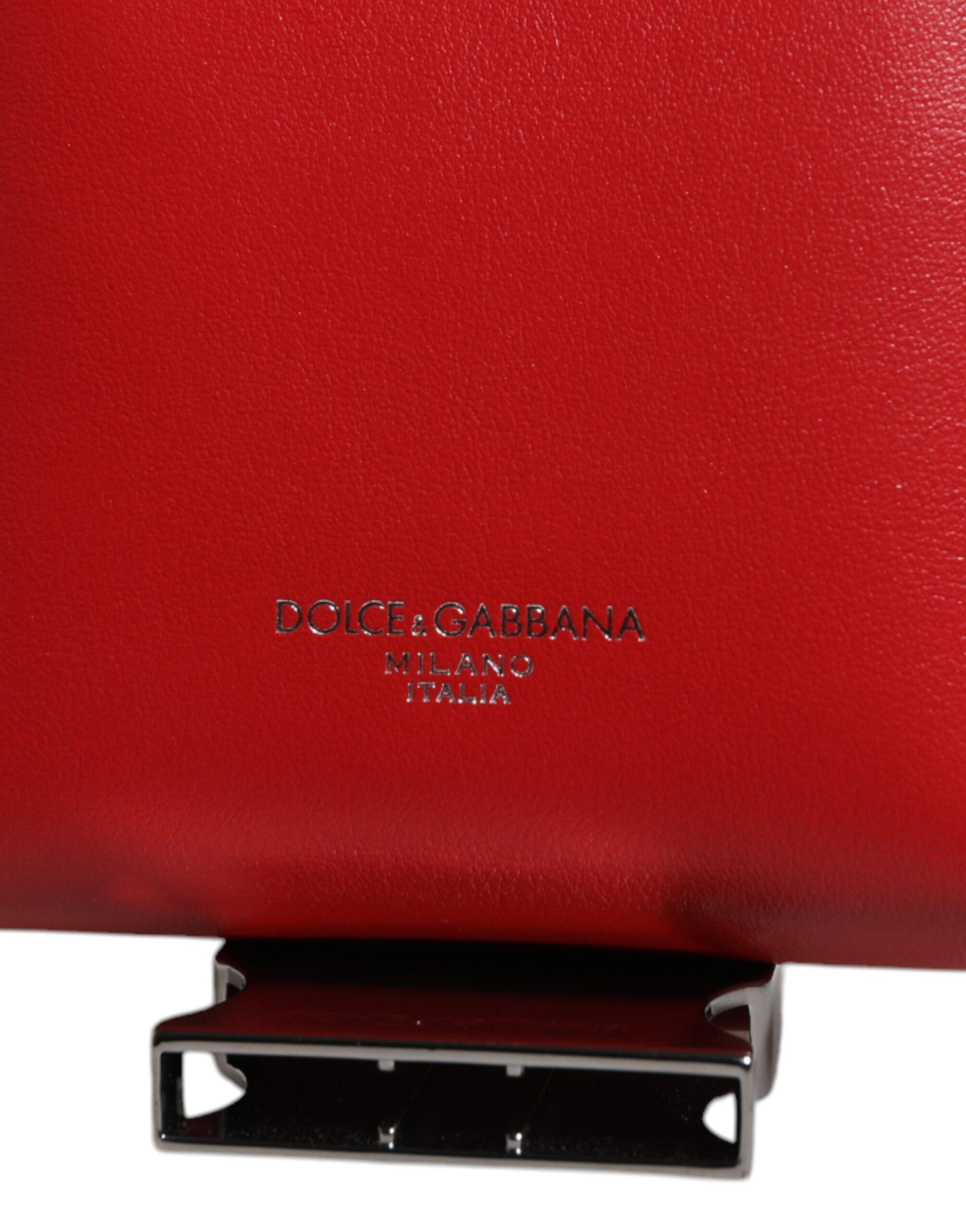Porte-cartes zippé en cuir rouge Dolce &amp; Gabbana avec logo et large bandoulière (copie)