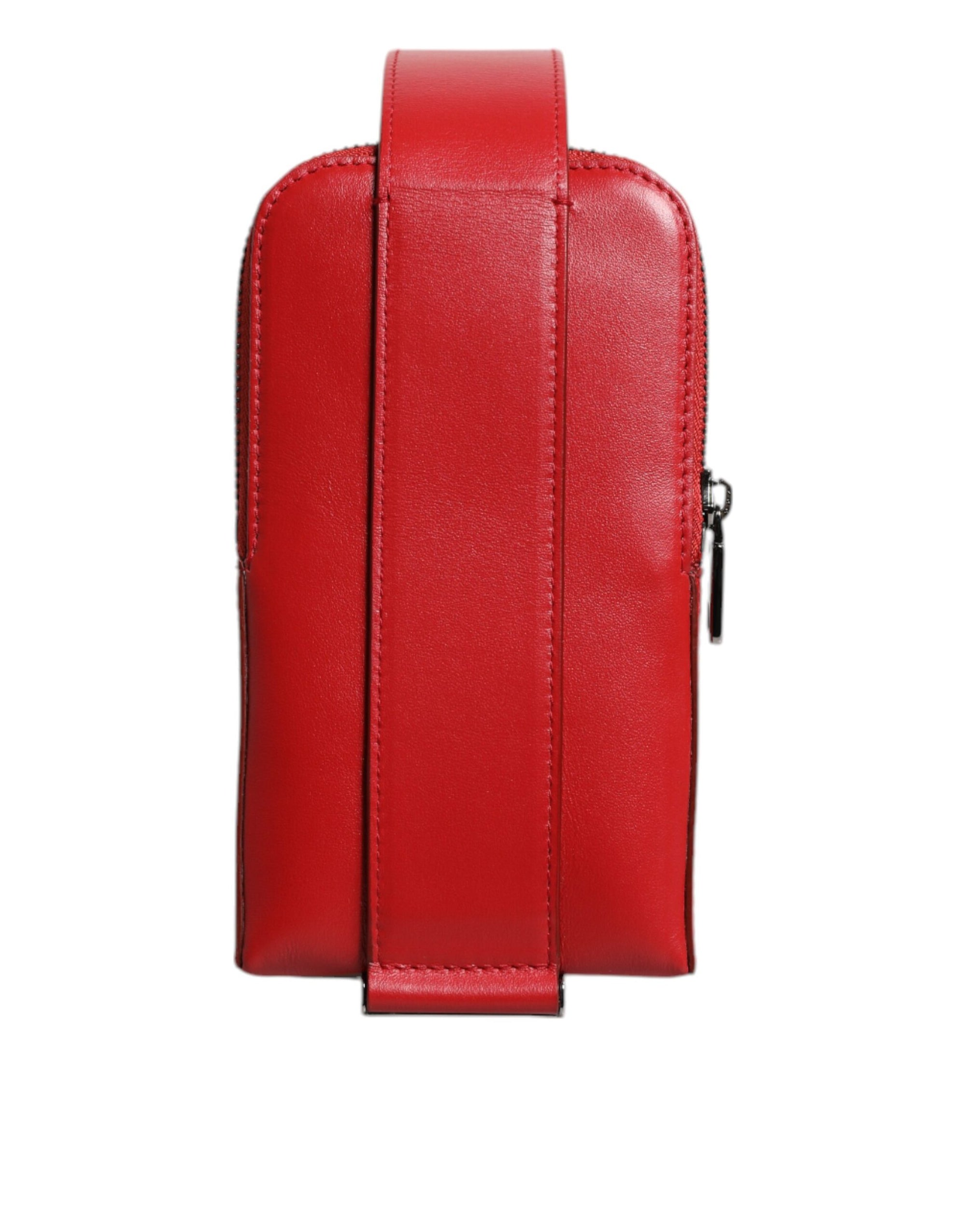Porte-cartes zippé en cuir rouge Dolce &amp; Gabbana avec logo et large bandoulière (copie)