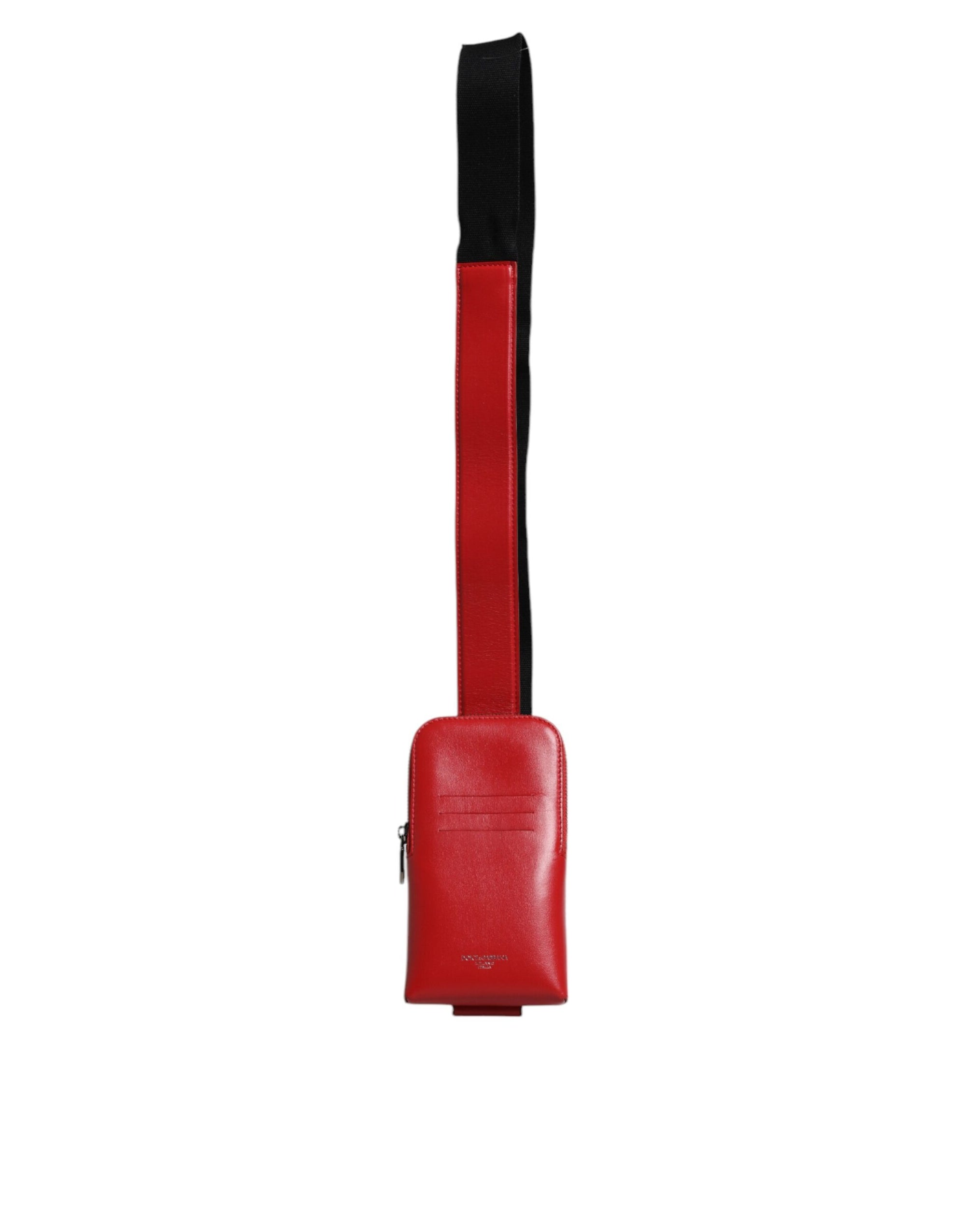 Porte-cartes zippé en cuir rouge Dolce &amp; Gabbana avec logo et large bandoulière (copie)