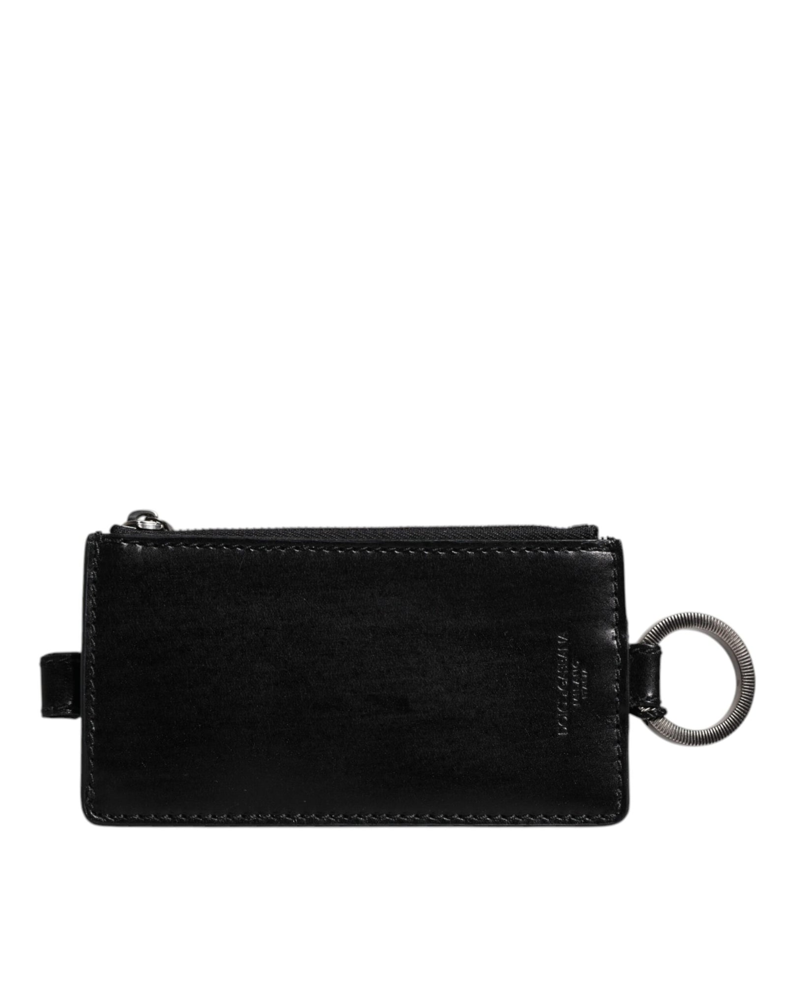 Portefeuille porte-cartes Dolce &amp; Gabbana en cuir noir avec cordon et logo cheval
