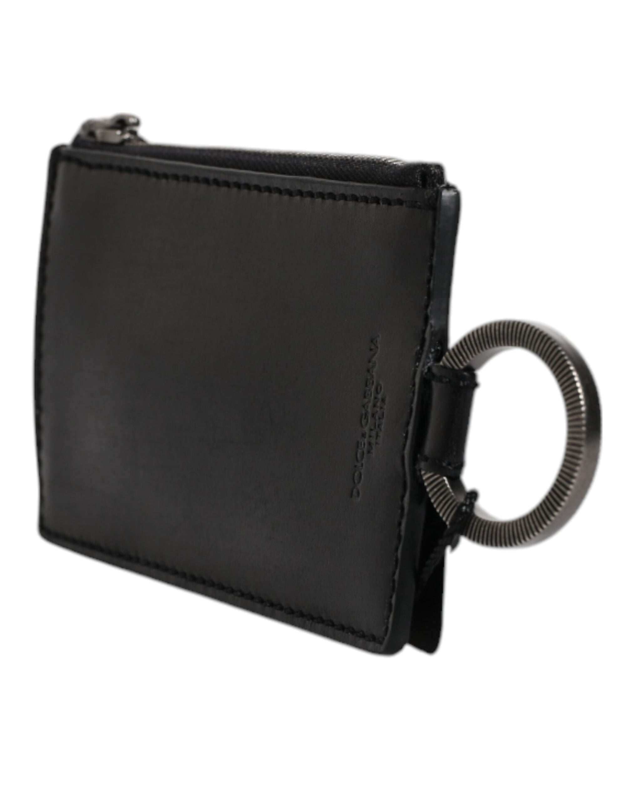 Portefeuille porte-cartes Dolce &amp; Gabbana en cuir noir avec cordon et logo cheval