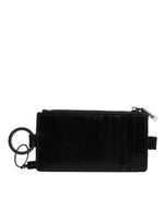 Portefeuille porte-cartes Dolce &amp; Gabbana en cuir noir avec cordon et logo cheval