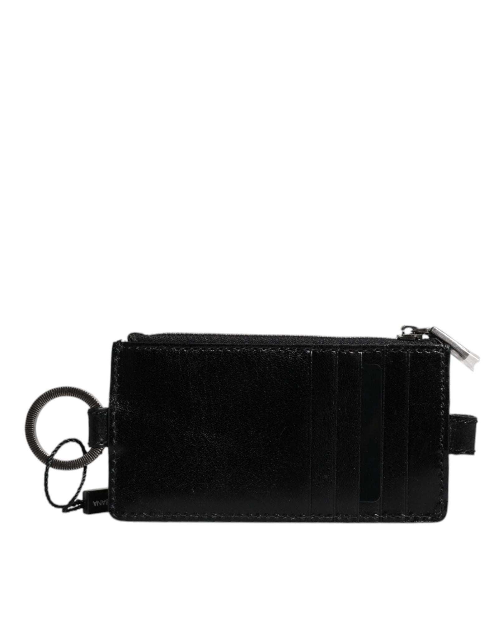 Portefeuille porte-cartes Dolce &amp; Gabbana en cuir noir avec cordon et logo cheval