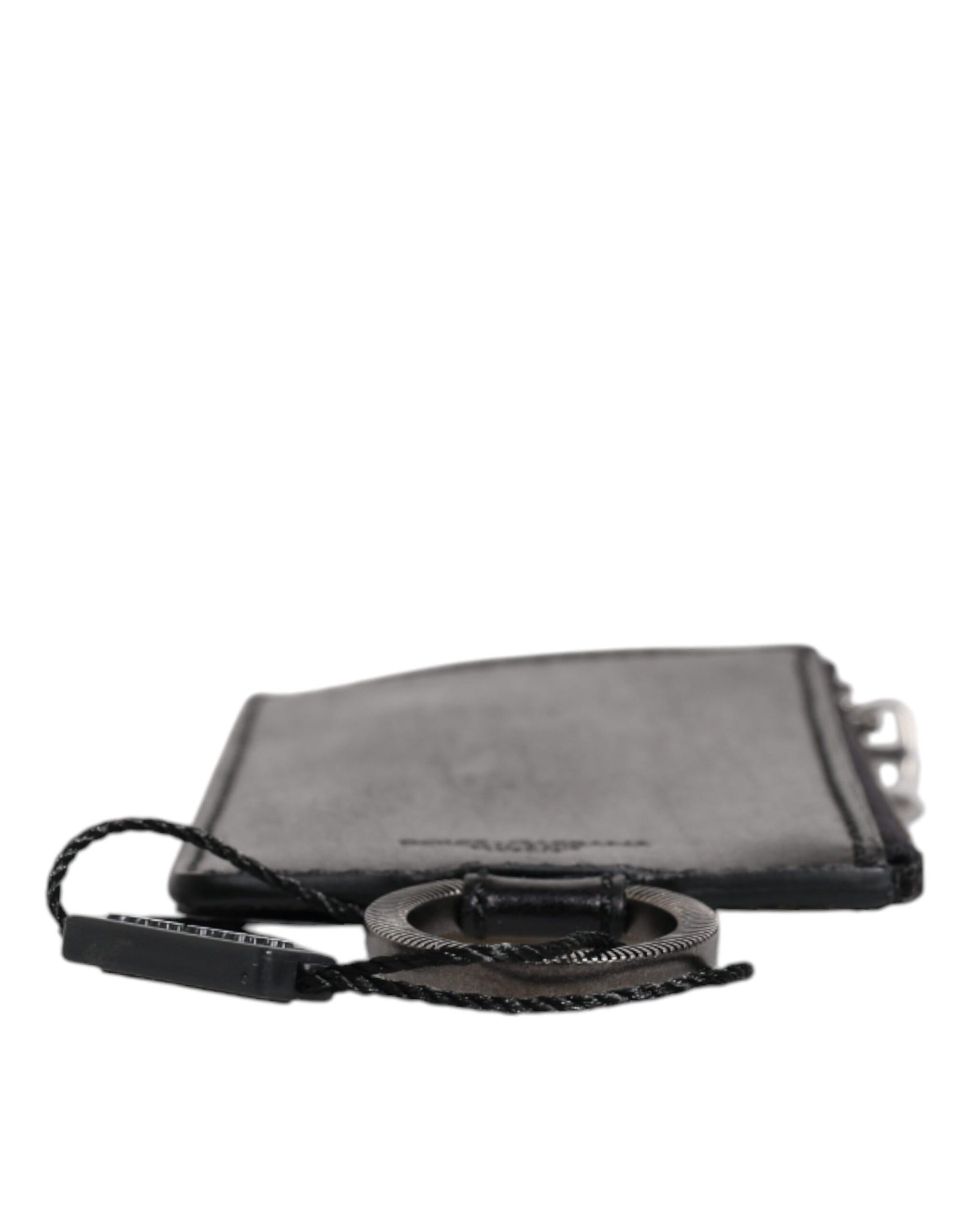 Portefeuille porte-cartes Dolce &amp; Gabbana en cuir noir avec cordon et logo cheval